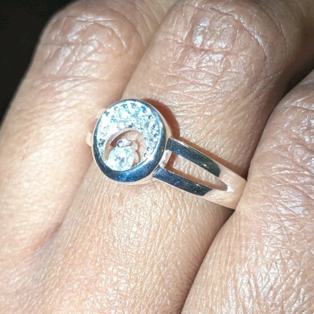 Luxury High Quality Unisex 925 Sterling Silver Crystal Crescent Moon Ring sz 8